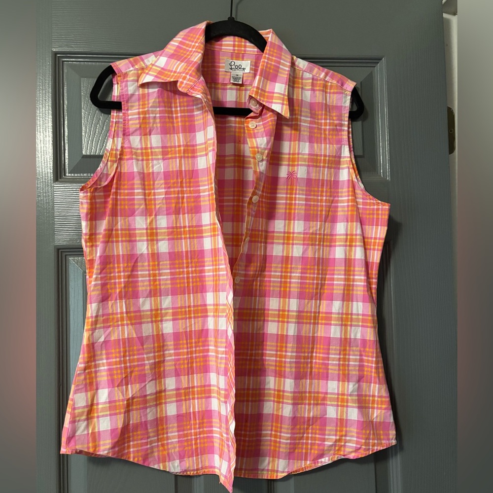 White Label VTG Lilly Pulitzer sleeveless button down plaid shirt